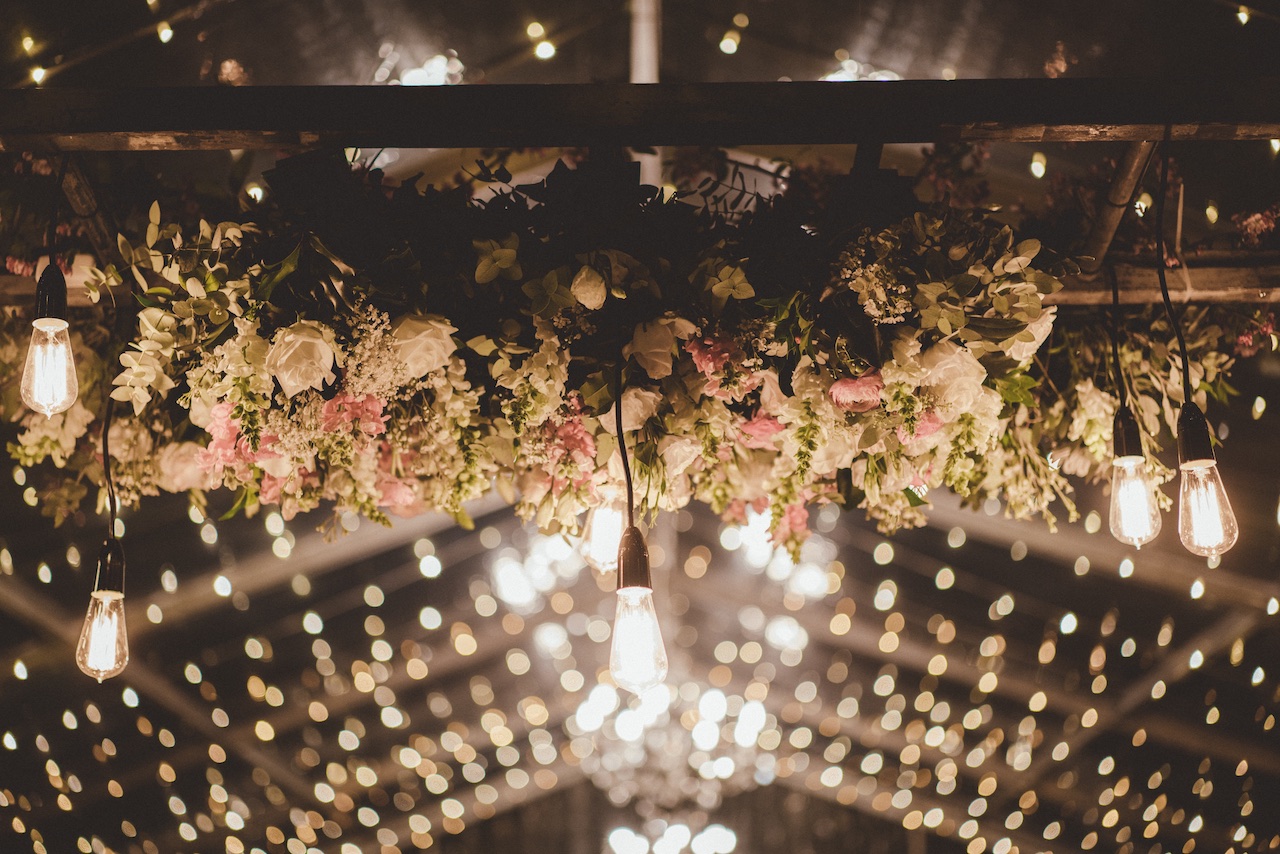weddin - clear marquee - festoon - flowers