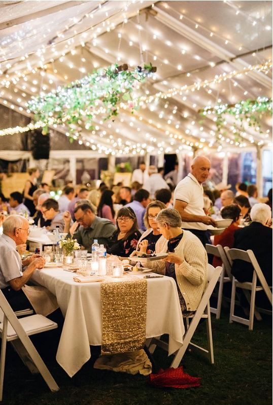 wedding - clear - fairylights - white padded chairs