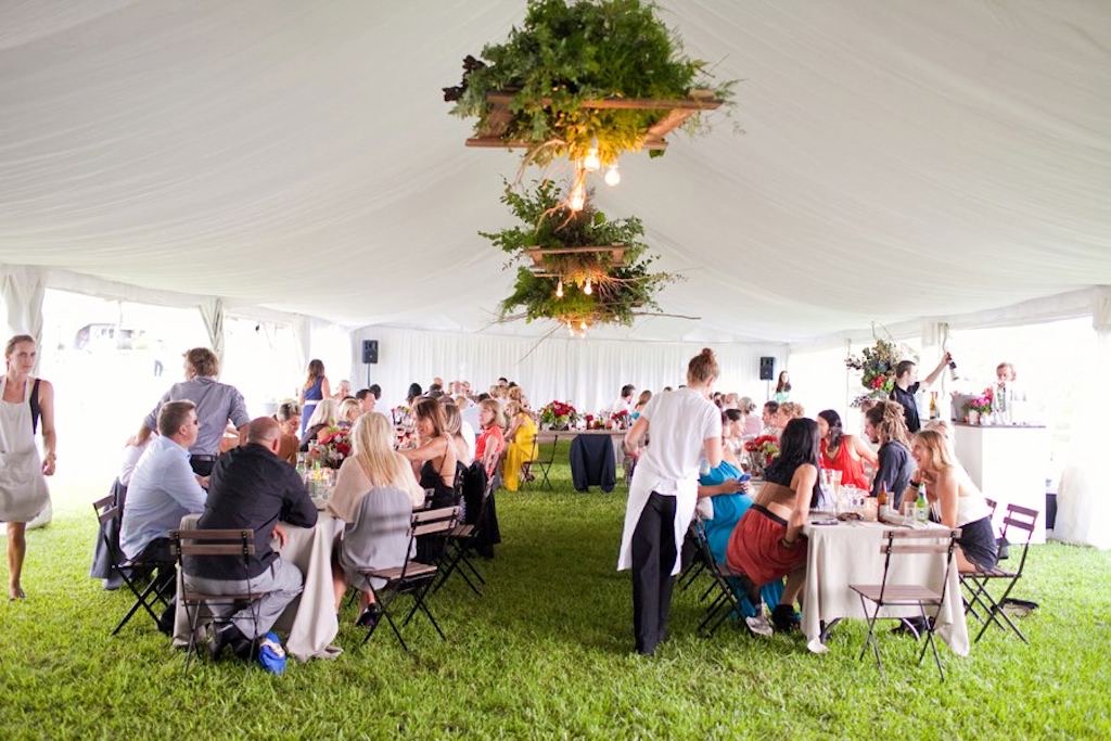white marquee - silk - round tables